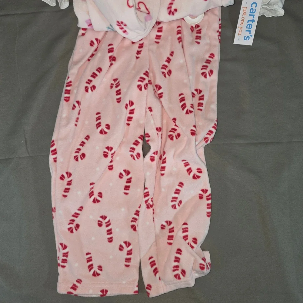 Carters Just One You Kids 4T Pajama Set White Pink Candy Cane Fleece 6T947010